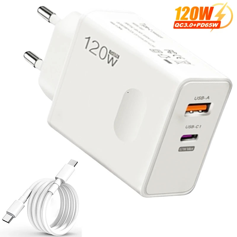 120W Fast Charger USB Type C PD Cable Fast Charging Quick Charge 3.0 Adapter for Iphone Xiaomi Samsung Oneplus Pixel Cellphones